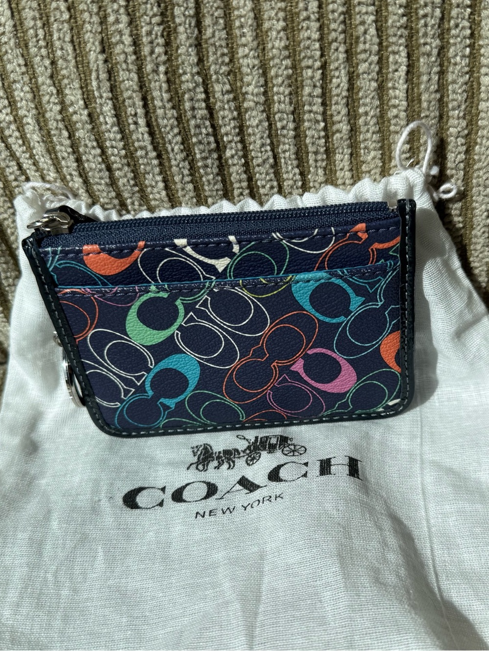 Coach Multicolor Signature Zip Card Case & Key Ring w/Dust Bag - Picture 2 of 10